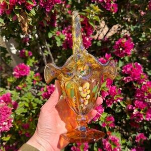 Fenton Amber Flower Basket